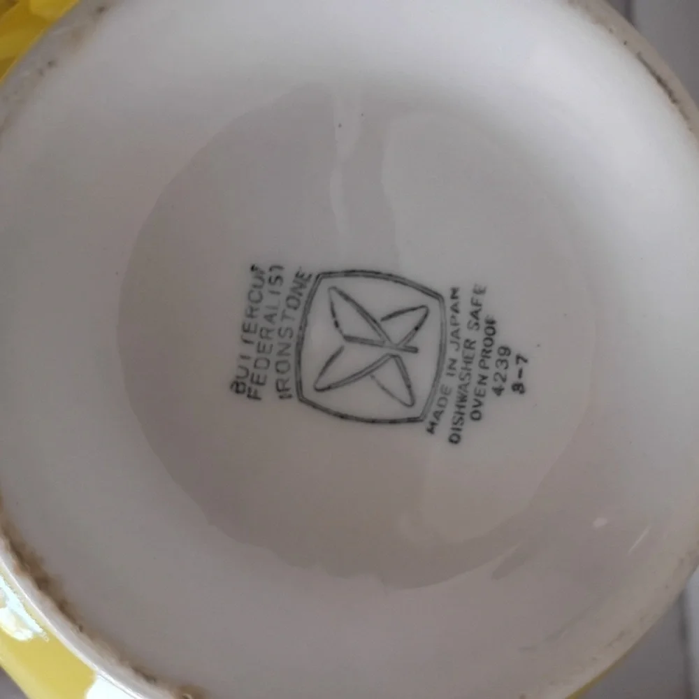 Vintage Yellow Creamer Sugar Bowl Set Bu-Tiers Federalist Ironstone